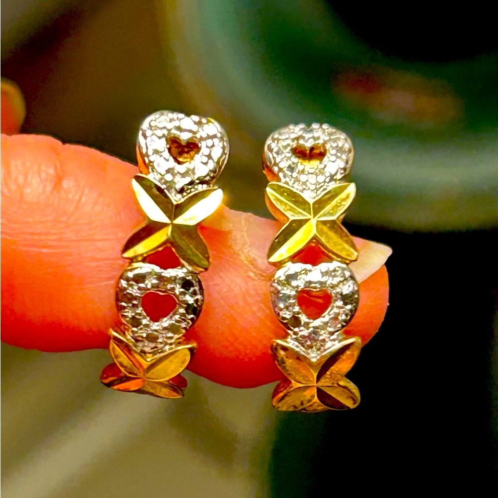 Ross-Simons 925 Sterling Silver Gold Vermeil X Kiss Heart J-Hoop Earrings